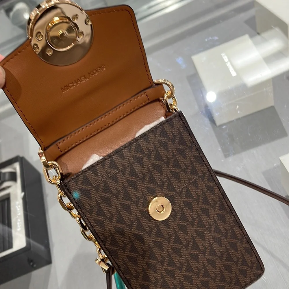 Michael Kors Carmen Small Logo Smartphone Crossbody Bag Brown NWT